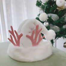 Snowflake Christmas Santa Claus Hat with Antlers,Unisex Classic Holiday Plush Furry Christmas Hat Headwear Accessories