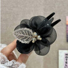 (Leaves_Black) Strong Hold Sunflower Hair Clips for All Hair Types