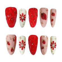 (L) Strawberry Printed Fake Nails for Women