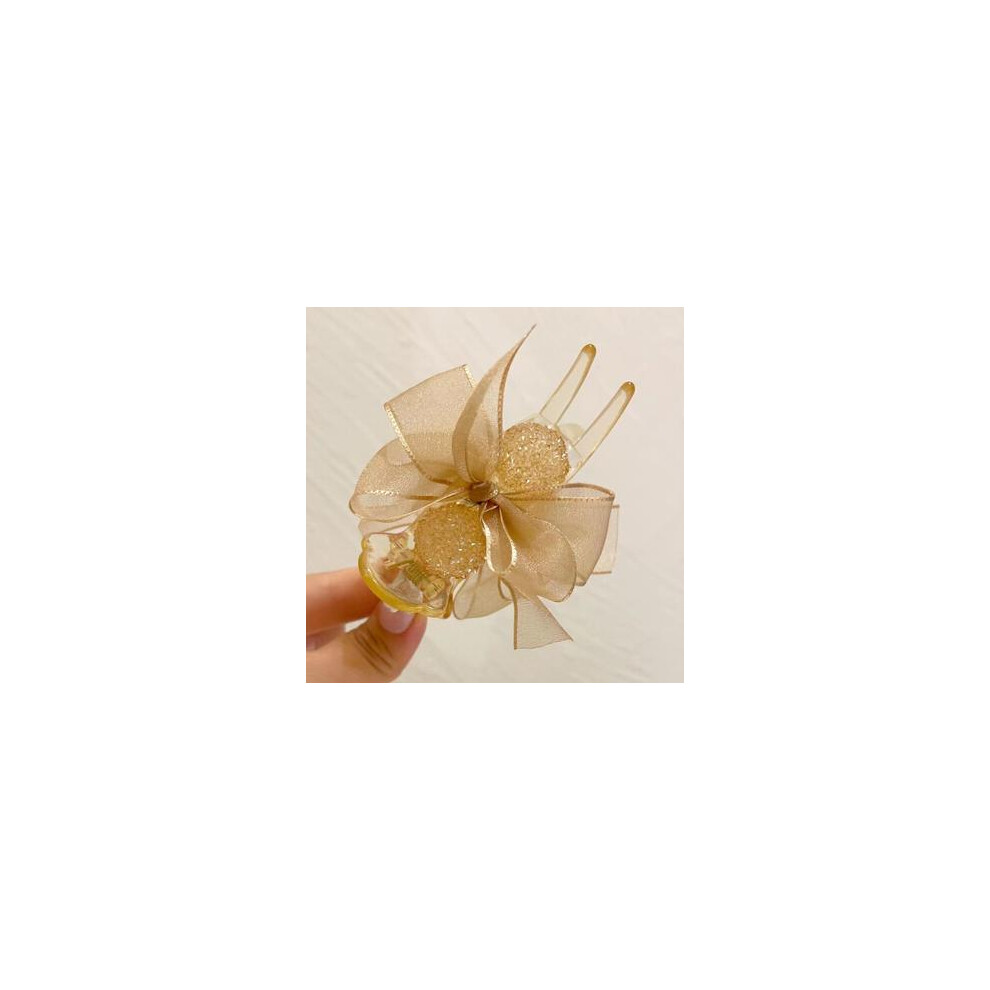 Bright-Home (Champagne Bow-Hair Clip) Mesh Sunflower Hair Claw Clips Strong Hold & Nonslip Solid Color Hair Clips Suitable For Thick Thin Hair