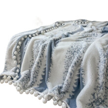 DAMAI Cozy Cloud Fleece Throw Blanket with Pom Pom Fringe, Double-Colored Jacquard, Super Soft & Warm – Compatible with Couch, Bed, Sofa (Black,