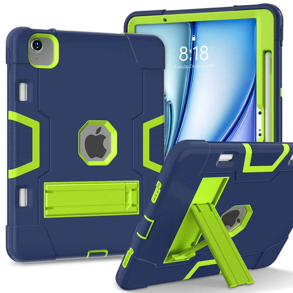 Ipad Air 11" (M3 2025/M2 2024) Case Â Military-Grade, Shockproof, 3-Layer Rugged Stand Cover With Kickstand, Navy+Chartreuse 9464372672042