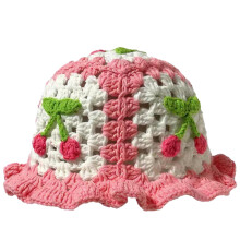 Bob fraise pour femme, chapeau fraise des bois, joli chapeau fraise rose tricoté à volants, idéal pour l'automne et l'hiver