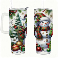 Gobelet bonhomme de neige avec couvercle et paille - Motif festif