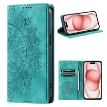 Grüne magnetische Flip-Wallet-Hülle aus PU-Leder für iPhone 11 – mit geprägtem Blumenmuster, Kartenhalter und Schutzhülle