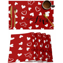 Rote Tischsets zum Valentinstag, 6er-Set, hitzebeständige und waschbare Tischwäsche aus Baumwolle – geeignet für Zuhause, Küche, drinnen und