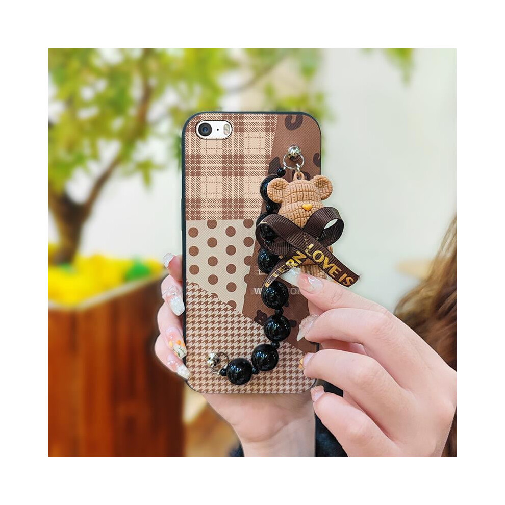 Waterproof Soft Silicone Phone Case For Iphone 5/5S/Se Â Skin-Friendly, Dirt-Resistant, Black Pearl Pendant & Bear Bracelet Design White,Black 9358459385508