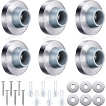 Konkaver Wandtürpuffer, silberfarbener Edelstahl-Wandtürpuffer mit 1-1/8-Zoll-grauen runden Gummischutzstoppern (Silber, 6 Stück)