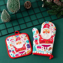 Ensemble de gants de cuisine et maniques de Noël résistants à la chaleur (2 pièces)