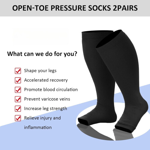 AIGIA Compression Socks Extra Wide Calf Open Toe 2 Pairs 1