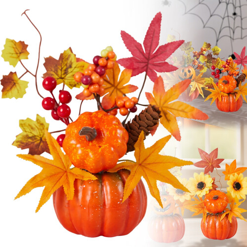 Rustic Fall Table Centerpiece – Resin Pumpkin & Maple