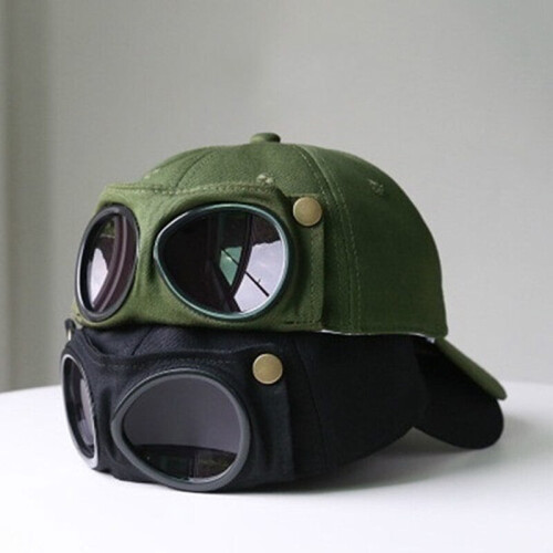 Aviator Hat with Goggles Vintage Washed Baseball Cap Unisex 1