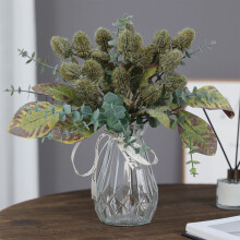 Bouquet de fleurs artificielles Banksia blanches, rouges, oranges et vertes