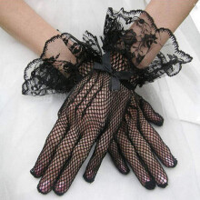 White lace gloves for women and girls, short floral design,