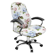 Soft Washable Stretch Spandex Office Chair Cover with Snap Button, L, Peony Flower White – Compatible with Most Rotating Chairs