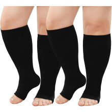 AIGIA2 paia di calze a compressione taglie forti, polpaccio extra largo per uomo e donna, calze a punta aperta per supporto, viaggio, lavoro