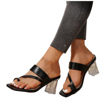 Women's Fashion Casual Summer New Hollow Toe High Heels Thick Heels Crystal Heels