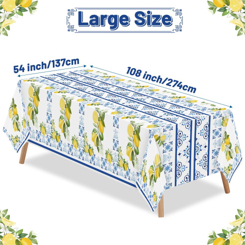 Disposable Tablecloths 3Pcs Set Capri Lemon Blue Waterproof PE Rectangle Table Cover 1