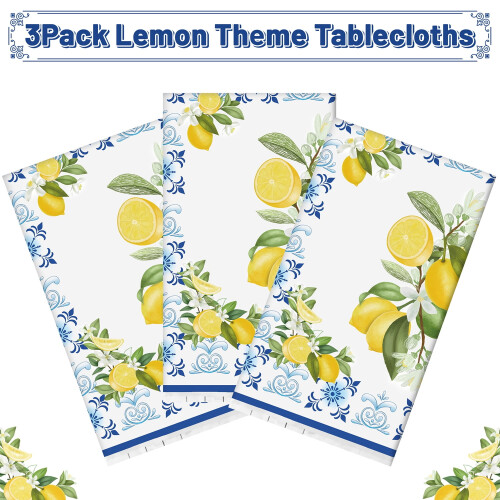 Disposable Tablecloths 3Pcs Set Capri Lemon Blue Waterproof PE Rectangle Table Cover 2