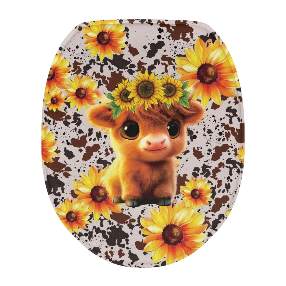 Sunflower Highland Cow Toilet Lid Cover Â Universal Elongated Seat Protector, Compatible With Most Toilet Bowls 9482726278382