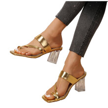 Women's Fashion Casual Summer New Hollow Toe High Heels Thick Heels Crystal Heels