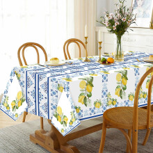 Disposable Tablecloths 3Pcs Set Capri Lemon Blue Waterproof PE Rectangle Table Cover
