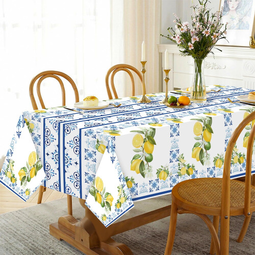 Disposable Tablecloths 3Pcs Set Capri Lemon Blue Waterproof PE Rectangle Table Cover