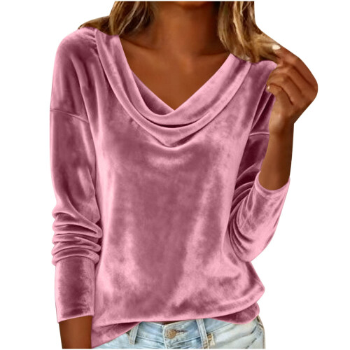Women's Solid Long Sleeve Top with Draped Cowl Neck 1