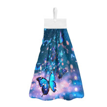 Galaxy Kitchen Towel Pack of 3 – Butterfly Design, Snap Button Hang, Breathable & Reusable Dish/Hand Towels, Compatible with Standard Towel Bars
