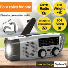 4-in-1 Solar Crank Emergency Radio with LED Flashlight Phone Charger AM/FM/SW Weather Alert for Outdoor Camping Survival Gear Portable Handheld