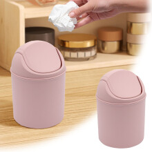 Plastic Mini Desktop Trash Can, Swing-Top Tiny Waste Bin, Pink