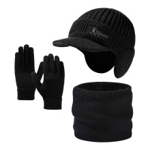 Autumn And Winter Knitted Hat Scarf And Gloves Three Piece Set For Men And Women Thickened Warm Suit