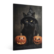 Vintage Halloween Black Cat & Pumpkin Canvas Art, Retro Gothic Wall Decor, Spooky Ghost Poster for Living Room, Bedroom, Bar – Compatible with