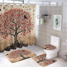 4-Piece Shower Curtain Set with Love Tree & Birds, Waterproof, Valentine's Day Bathroom Decor – Compatible with Standard Showers