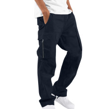 SYMOID Cargo Pants for Men,Relaxed Fit Mens Pants,Elastic Waist Multiple Pockets Trousers,Navy