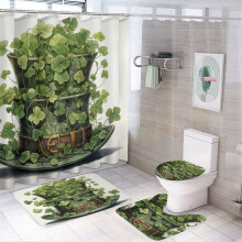 4-Pc Irish Shower Curtain Set w/ Shamrock, Non-Slip Rug, Toilet Cover & Bath Mat – 72"x72", 12 Hooks