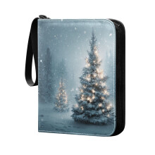 Trading Card Binder 400 Capacity PU Leather Zippered Collection Card Album for Sports Game Cards Christmas Tree with Lights
