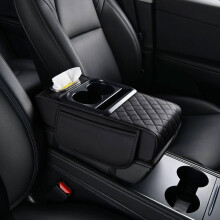 PU Leather Car Armrest Box Mat 5-in-1 with Storage Bags and