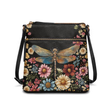 Dragonfly Daisy Crossbody-Tasche aus PU-Leder für Damen – Große Reisetasche, verstellbarer Riemen, trendige Hobo-Sling-Bag