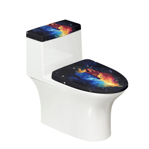 WC-Sitzbezug mit Wolfssternmuster, elastischem Rand, weichem, wiederverwendbarem Material, dehnbarem WC-Sitzdeckelbezug