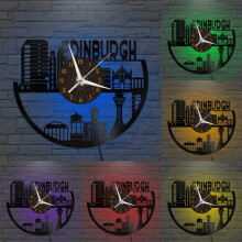 Horloge murale en vinyle silencieuse 12 pouces avec vue sur la ville d'Édimbourg