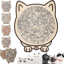 Puzzle en bois de 135 pièces en forme de chat aux couleurs de Morandi, formes irrégulières uniques pour une activité familiale, cadeau créatif