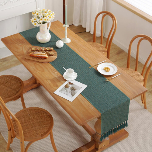 Chemin de table rustique d'automne avec pompons 18 x 90 pouces 1