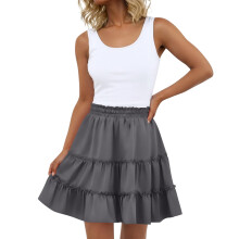 Women's Bohemian ruffled layered mini skirt dark gray XXL
