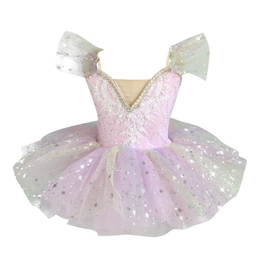 Vestido de Ballet Estilo Cisne em Tule com Decote em V e Sem Mangas