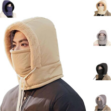 Thermomütze mit Plüschfutter und passender Gesichtsmaske für Damen und Herren, dicke Wintermütze für extremen Windschutz