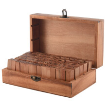 Pack of 70pcs Rubber Stamps Set Vintage Wooden Box Case Alphabet Letters Number (No Ink Pad Included)