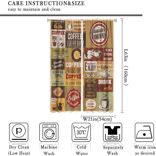 Vintage Coffee Kitchen Curtains 2 Panels 42x63 inch 1
