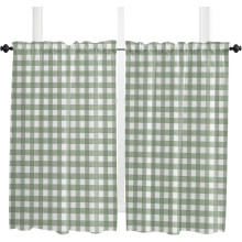 Sage Green Kitchen Curtains (2 Panels, 42x54"), Country French Rustic Buffalo Plaid, Rod Pocket, Cafe Style — Compatible with Standard Rods