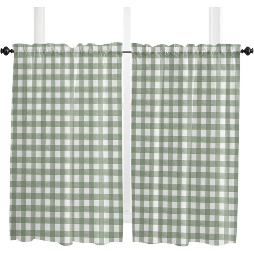 Κουρτίνες κουζίνας Sage Green με ράβδους, 2 πάνελ, 42 x 54 ίντσες